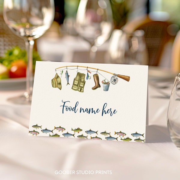 EDITABLE Fishing Party Food Tent Card, The Big One Birthday Food Name Card, Fishing Birthday Decoration, Instant Download. F017