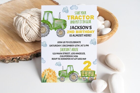 EDITABLE Tractor Birthday Invitation Green Tractor - Etsy