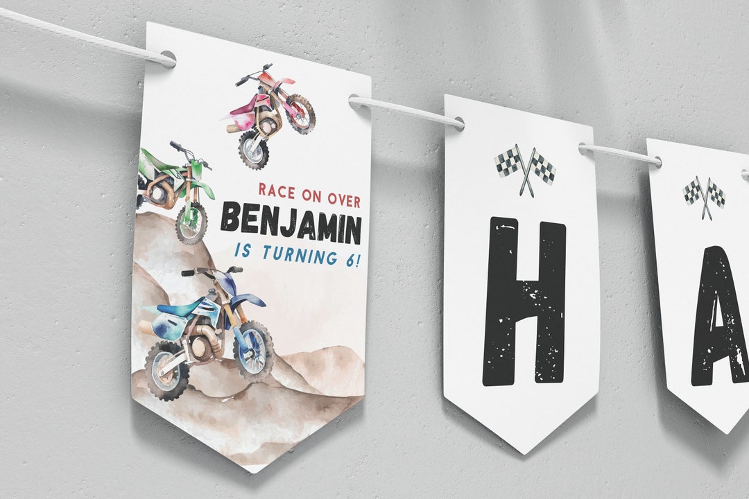 Dirt Bike Birthday Backdrop - 70x47 Inch Motocross Party Decor With Oxford Fabric