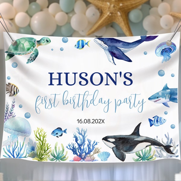 EDITABLE Oneder The Sea Birthday Party Backdrop, Under The Sea Birthday Banner, Ocean Birthday Party Decor For Boy, Printable Template. O004