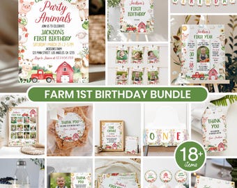 Pacote de convites de aniversário editáveis com tema de fazenda, kit para festa de aniversário com animais da fazenda, conjunto de convites de aniversário fofos com animais da fazenda, para aniversários de qualquer idade. A011
