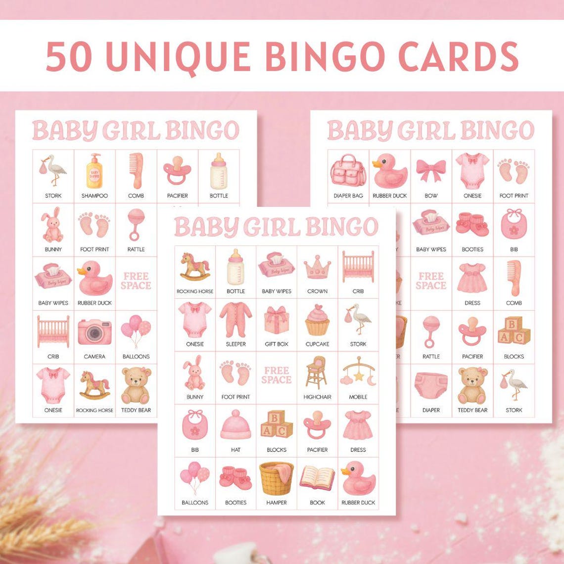 Baby Girl Shower Bingo Cards, Baby Shower Bingo Game, Fun Baby Shower ...