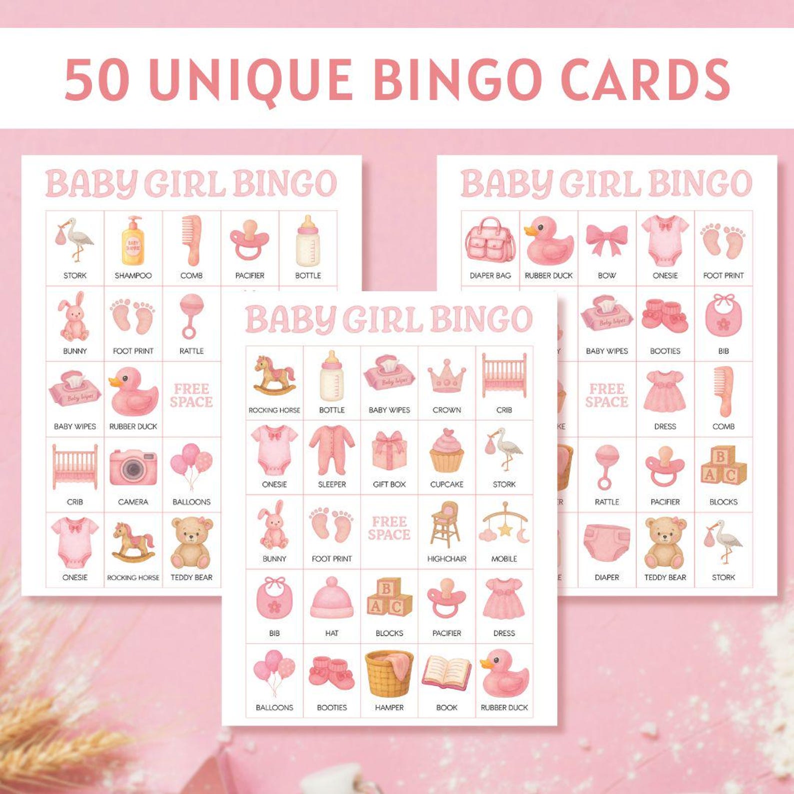 Baby Girl Shower Bingo Cards, Baby Shower Bingo Game, Fun Baby Shower ...