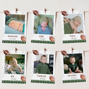 Editable First Year Photo Banner, 12 Months Photo Banner, Football Birthday Decor, Boy 1st Birthday Photo Banner, Customizable Template F016