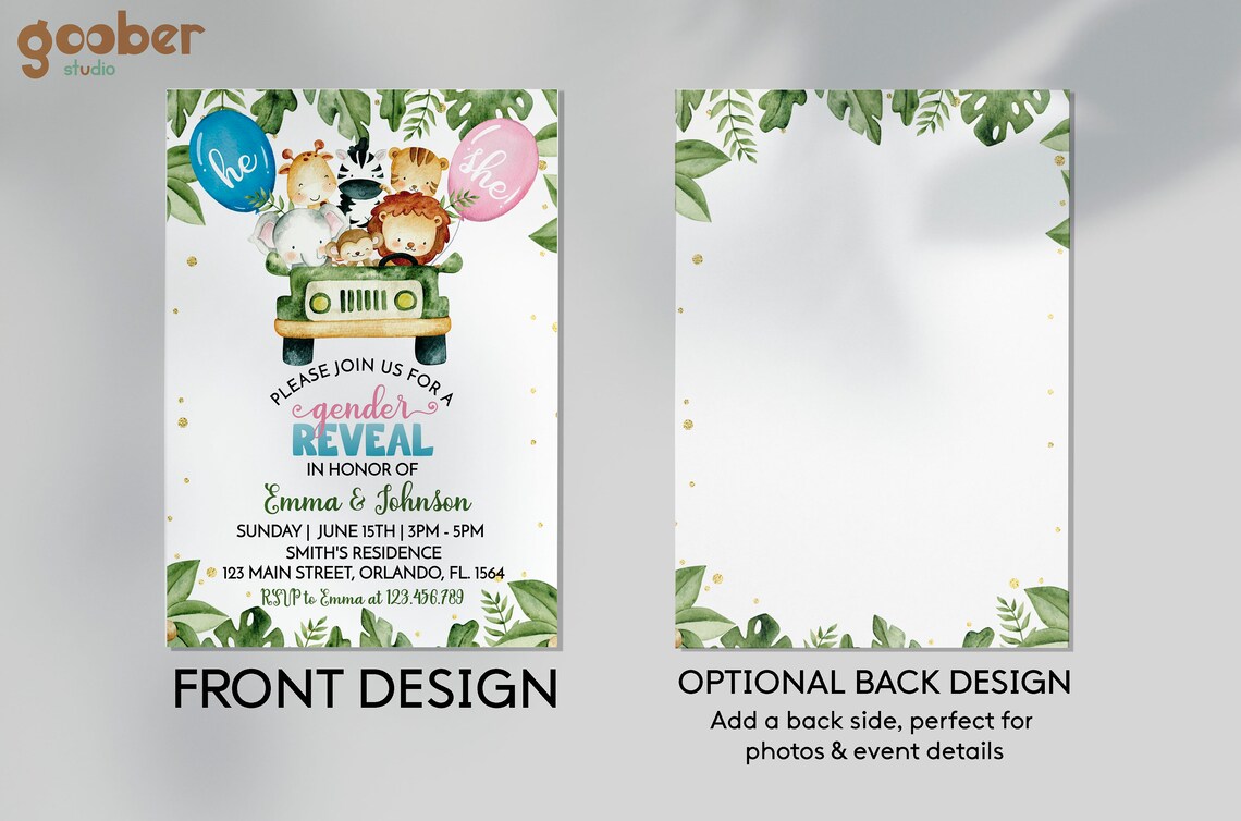 EDITABLE Safari Gender Reveal Invitation Virtual Gender Etsy UK