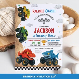 Editable Monster Truck Birthday Invitation Bundle, Monster Trucks Birthday Party Decorations, Any Age Birthday Package, Printable. M012 image 3