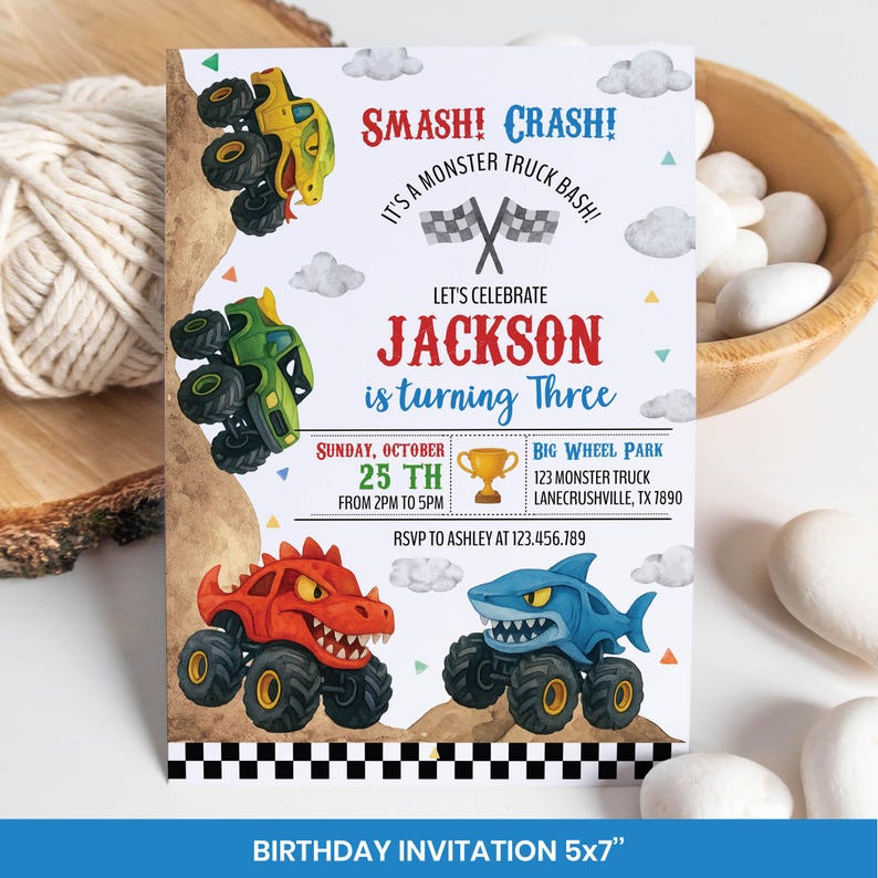 Editable Monster Truck Birthday Invitation Bundle, Monster Trucks Birthday Party Decorations, Any Age Birthday Package, Printable. M012 image 3