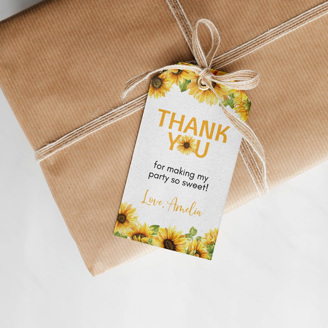 EDITABLE Sunflower Birthday Thank You Tag, Boho Sunflower 1st Birthday ...