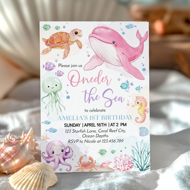 Oneder The Sea Invitation, Under The Sea Birthday Invitation, Cute Ocean Birthday Party Invitation, Editable Printable Template