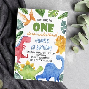 EDITABLE Dinosaur First Birthday Invitation, Dinosaur 1st Birthday Invitation, Dinosaur Invitation, Dino Party Invite, Instant Download D006