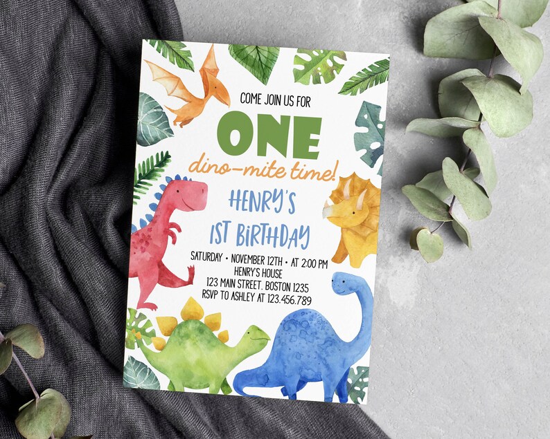 EDITABLE Dinosaur First Birthday Invitation, Dinosaur 1st Birthday Invitation, Dinosaur Invitation, Dino Party Invite, Instant Download D006