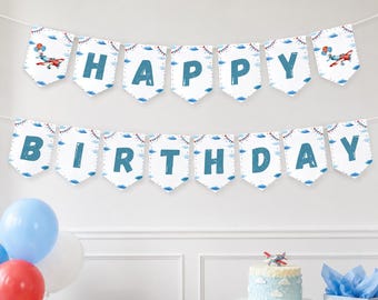 Editable Airplane Banner, Airplane Birthday Banner, Airplane Party Decor, Time Flies Airplane Happy Birthday Banner, Instant Download. A007