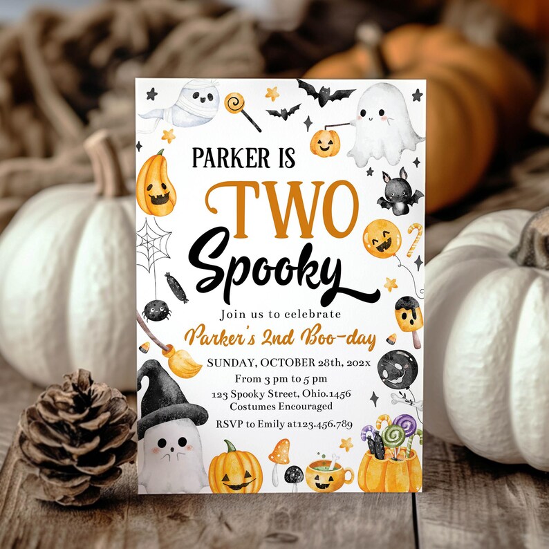Editable Two Spooky Birthday Invitation, Halloween Invitation, Halloween 2nd Birthday, Second Birthday Invite, Instant Download