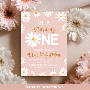 Editable Daisy First Birthday Invitation Bundle, Daisy Birthday Party Decor Kit, Retro Daisy Theme Birthday Package, Instant Download. #D003 image 3