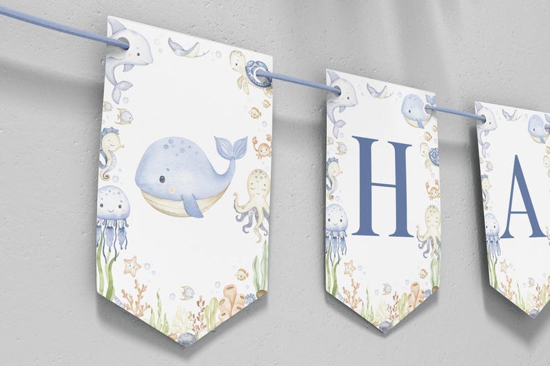 Editable Under The Sea Birthday Banner, Oneder The Sea Happy Birthday Decor, Cute Ocean Birthday Party Decoration, Printable Template