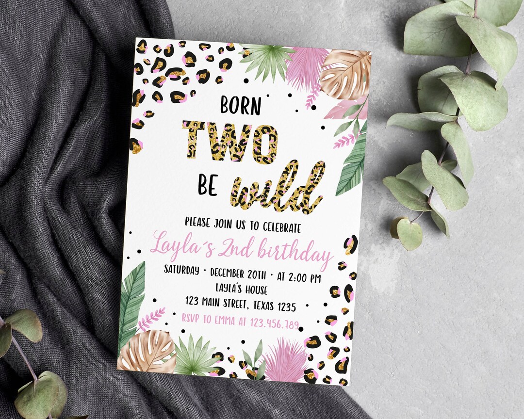 EDITABLE Born Two Be Wild Birthday Invitation, Leopard Print Birthday ...