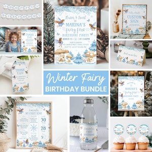 Winter Fairy Birthday Bundle | Woodland Fairy First Party Kit | Winter Onederland 1st Birthday Printable Set. W020 image 1