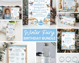 Winter-Fee-Geburtstags-Bundle | Waldelfe Erste Party Kit | Winter Onederland 1. Geburtstag Printable Set. W020