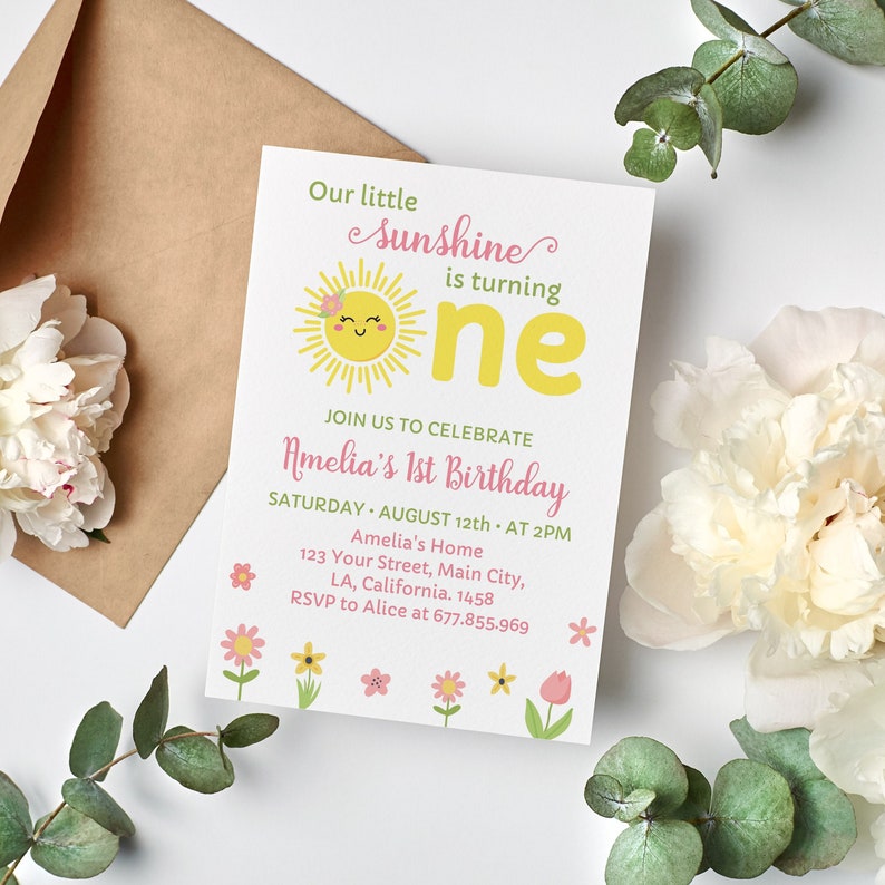 Editable Sunshine 1st Birthday Invitation Our Little Sunshine Etsy