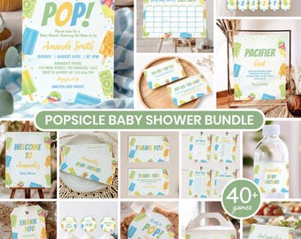 EDITABLE Popsicle Baby Shower Invitation Set, She's Ready To Pop Baby Shower Invitation, It's A Boy Baby Shower Invitation, Printable. P008