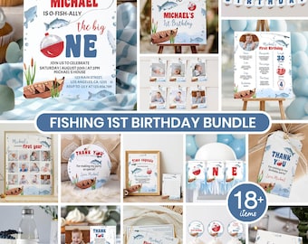 The Big One Fishing Birthday Invitation Bundle | Boy 1st Birthday Party Decor | Gone Fishing Editable Templates | Instant Download | F011