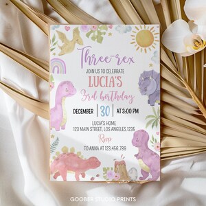 EDITABLE Dinosaur Third Birthday Invitation, Girl 3rd Birthday Invitation, Pink Dinosaur Invitation, Dino Party Invite, Printable. D014 image 7