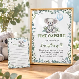 REDIGERBAR Koalas 1-årsdags-tidskapselmall, Koala-fest-tidskapselkort, australiskt djur-födelsedagsminnessak, utskrivbar. K001 bild 2