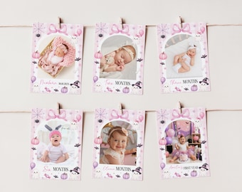 Bewerkbare Spooky One maandelijkse fotobanner | Banner voor de eerste Boo-dag | Little Boo Halloween verjaardagsdecoratie | Direct downloaden | HA05