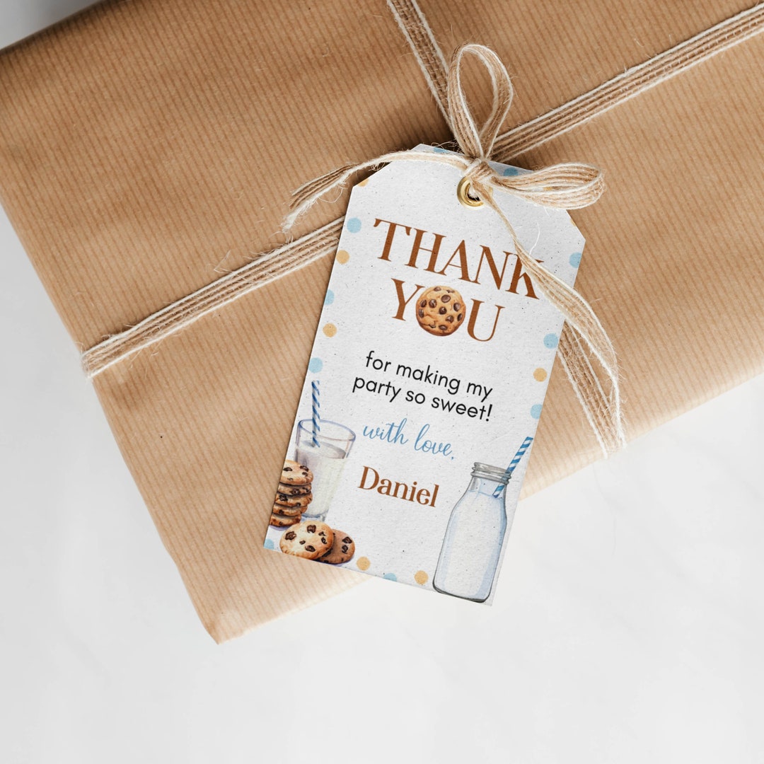 EDITABLE Milk and Cookies Birthday Favor Tags, Boy First Birthday Thank ...