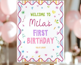 Editable Fun to Be One Welcome Sign | One Is Fun First Birthday Welcome Poster | Colorful Rainbow Party Sign | Instant Download | O018
