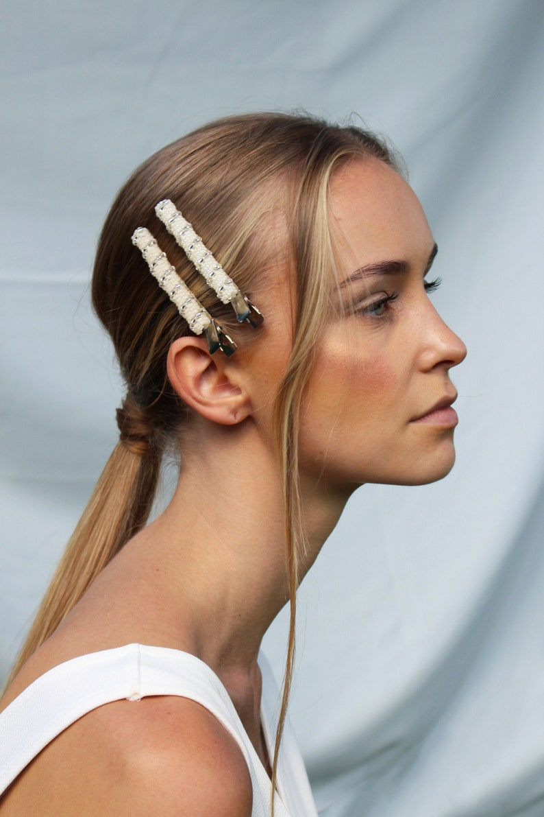 Minimalist Hair Pin Ivory Hair Barrette Large Hair Clip Set Etsy