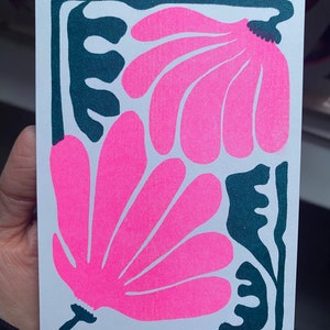 Postkarte Grusskarte Risoprint „Bunte Blumen“ Blume in Pink und Türkis
