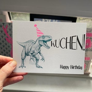 Geburtstagskarte Grusskarte Risoprint „Dino will Kuchen“