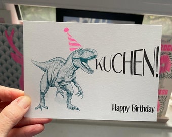 Geburtstagskarte Grusskarte Risoprint „ Dino will Kuchen“