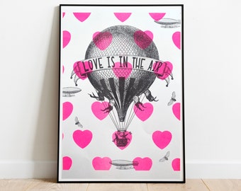 Neon Pink - Risography print - Love is in the air - DinA4