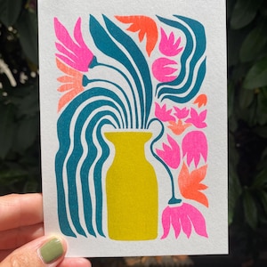 Grusskarte Risoprint „Blumenvase“ 4-farbiger Risoprint