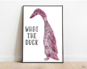 What the Duck - running duck, neon pink/black - risography print DinA4