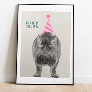 Geburtstagskarte Grusskarte Risoprint „HipHip Hurra - Nilpferd zum Geburtstag“