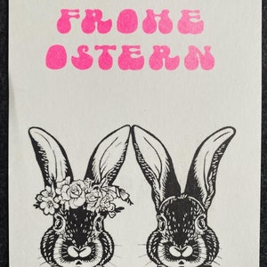 Ostern Postkarte Risoprint „Frohe Ostern“ Hasen in pink oder schwarz