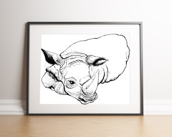 Rhino, Rhino Art, Kids Room Art, Afrika Animal Art, Rhino Decor, Rhino Print, Housewarming cadeau, kindercadeaus