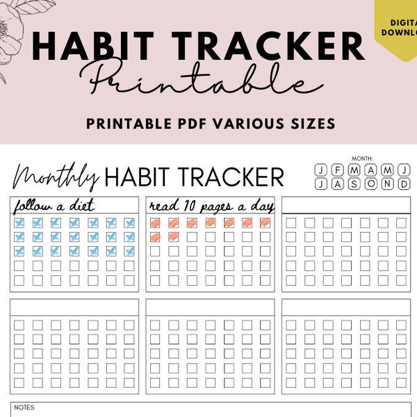 Habit Tracker Printable, Bullet Journal Habit Tracker, Circle Habit Tracker, Habit Planner, Bullet Journal Inserts - A4 Letter Digital