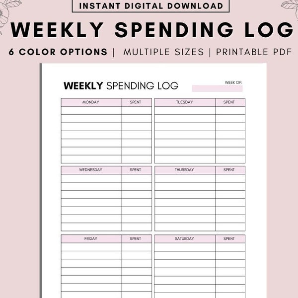 Weekly Spending Tracker, Spending Tracker, Expense Tracker Printable, Spending Log, Purchase Recorder, Transaction Log  A4 A5 Letter PDF