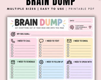 Brain Dump Printable  Brain Dump Planner | Daily Brain Dump Worksheet | To Do List & Priorities | Kawaii Planner