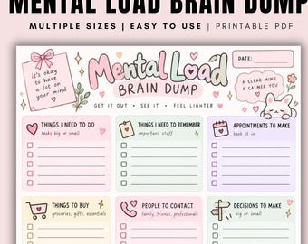 Mental Load Brain Dump Printable | Brain Dump Planner for Busy Moms | Kawaii Brain Dump Worksheet | Daily Priorities Printable