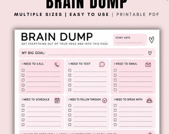 Brain Dump Printable  Brain Dump Planner | Daily Brain Dump Worksheet | To Do List & Priorities | Pink Minimalist