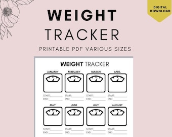 Weight Tracker - 1 Year Weight Tracker - Miesięczny rejestrator wagi - Bullet Journal - A4 - A5 - LETTER - PDF