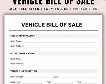 Vehicle Bill of Sale AS IS PDF, Car Bill of Sale Printable, No Warranty Vehicle Sale Form, Auto Sale Receipt, Car Sale Agreement,