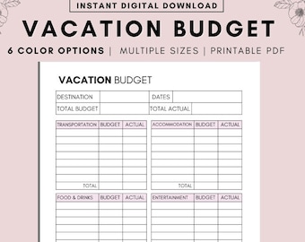 Vacation Budget Planner Printable: A4 A5 Letter PDF (Digital Download)