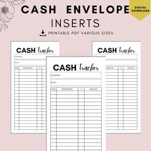 Cash Envelope Inserts, Cash Transaction Register, Cash Envelope Tracker, Budget Tracker, Spending Tracker, Expense Tracker, Money Tracker