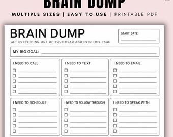 Brain Dump Printable  Brain Dump Planner | Daily Brain Dump Worksheet | To Do List & Priorities | Minimalist Design